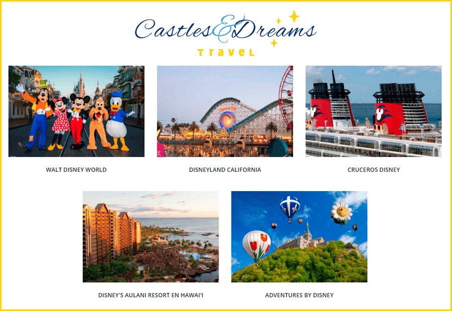 Web de la agencia Castles and Dreams Travel especialista en viajes a disney