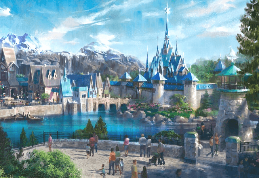 Concepto de Frozen con castillo al fondo en Walt Disney Studios