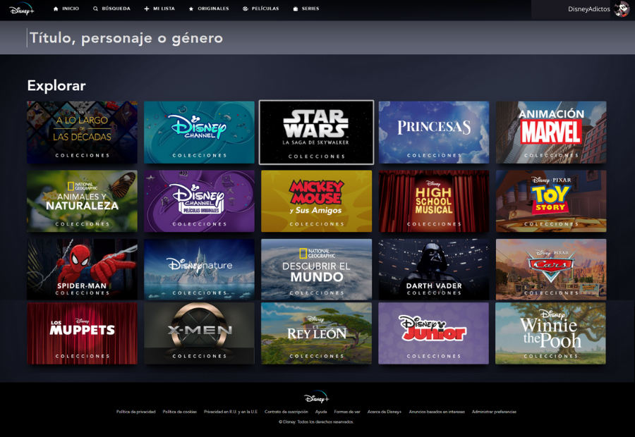 Organizanción de colecciones en Disney Plus